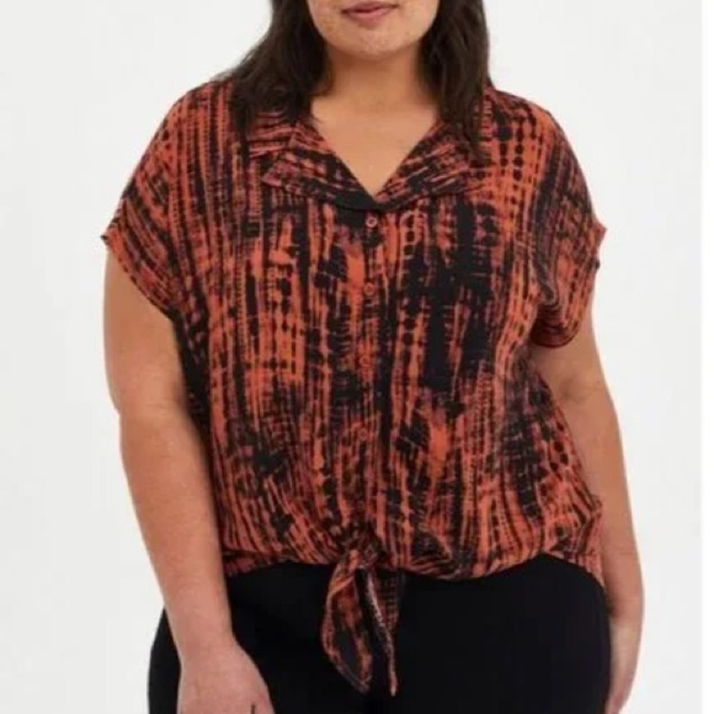Torrid Orange Black flowy dolman sleeve collar button Shirt 3 (3X)